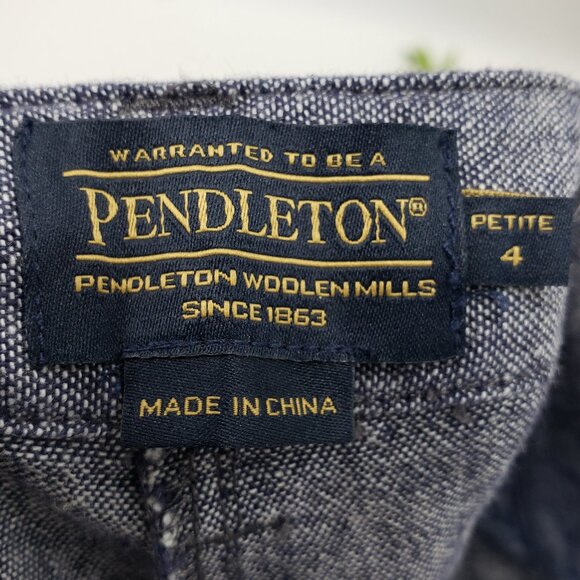 Pendleton Linen Blend Pants Women's 4 Petite Blue Woven Office Work Trousers - Picture 3 of 8